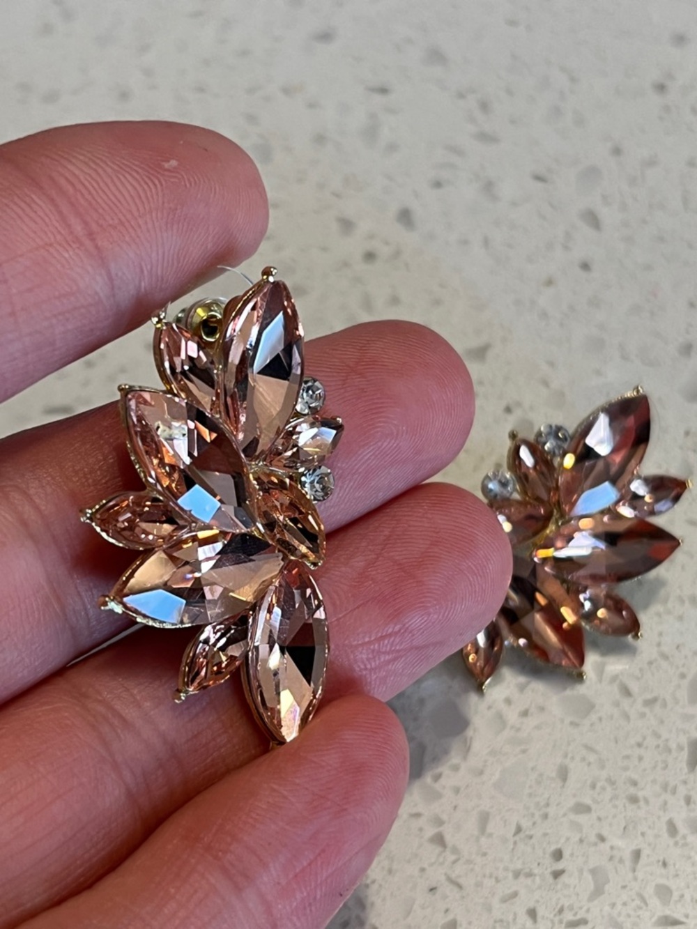 Apricot color Retro Cluster Crystal Dangle Earrings Rhinestone Stud Earrings - Picture 6 of 10